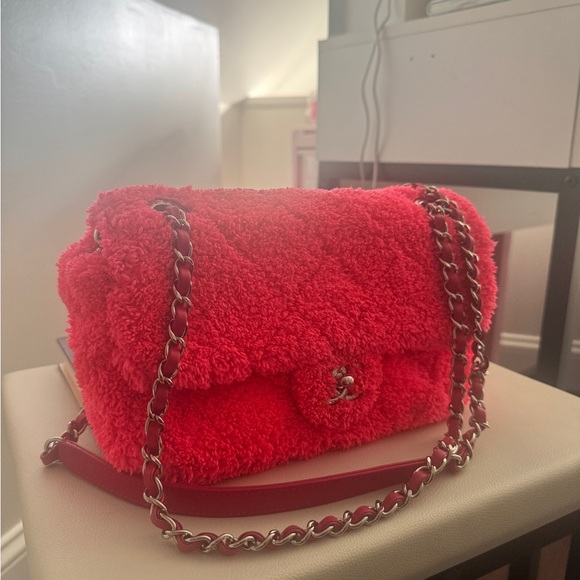 Chanel CC Chain Flap Bag Quilted Terry Cloth Jumbo-Pink - Picture 2 of 4